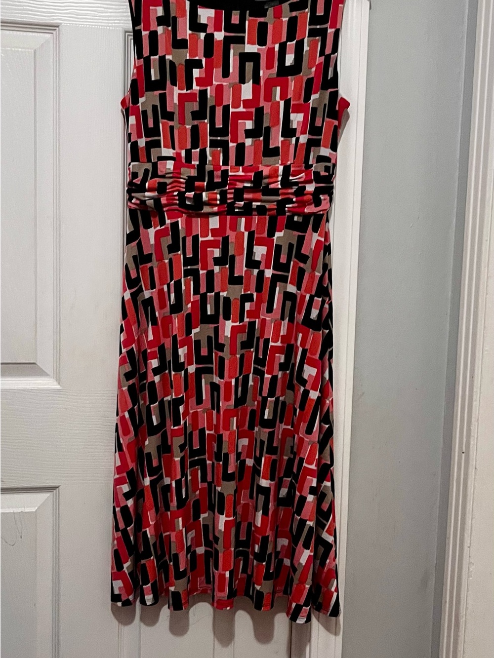 Jessica Howard Red, Black and Pink Geometric Midi Dress